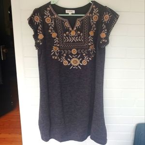 THML Gray Wool dress with floral embroidery